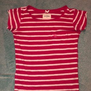 girls abercrombie pink, white striped shirt sleeve